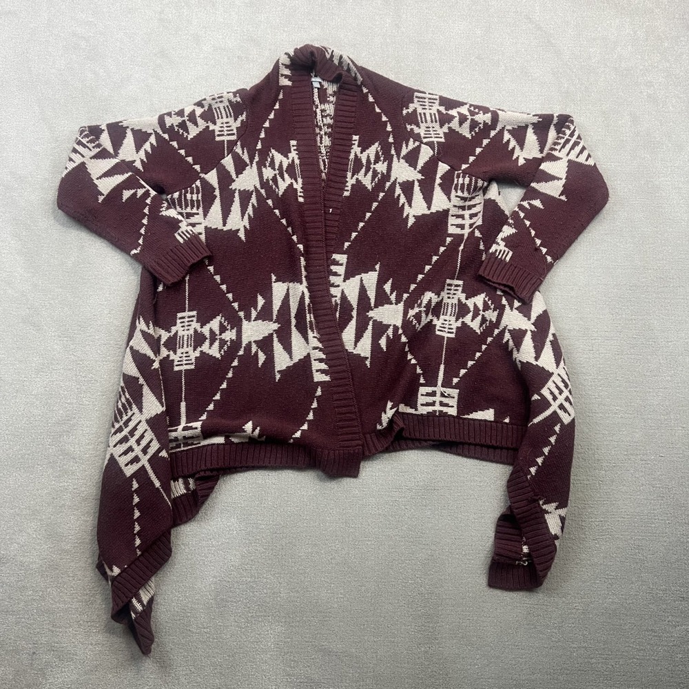 Charlotte Russe Cardigan Womens Medium Burgundy Tribal Aztec Boho Open Front